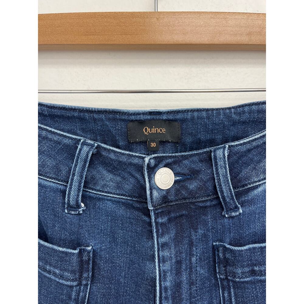 Quince Bella Stretch Patch Pocket High Rise Cropped Wide Leg Jean Midnight 30x28 - Picture 7 of 12